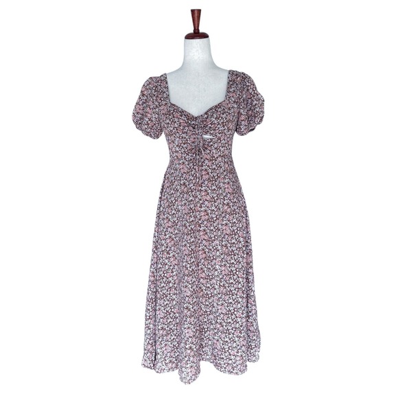 ASTR the Label Dress Women's Small Brown Floral Milkmaid Cottagecore Midi - Picture 2 of 15
